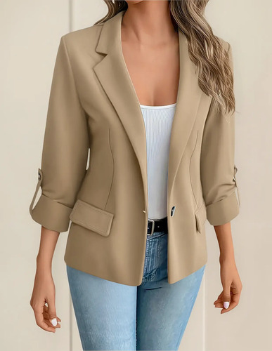 Chaqueta Para Mujer, Estilo Blazer, Frente Abierto, Manga .