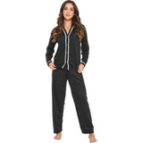 Pijama Americano Longo Adulto Feminino Aberto Botão 046