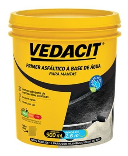 Primer Eco Vedacit 1 Litro Base Agua Manta Adesiva Asfaltica