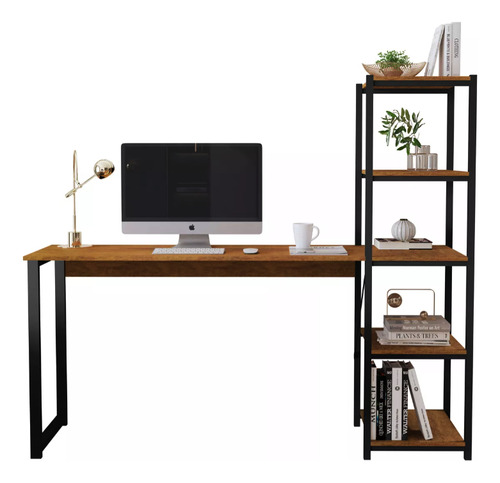 Mesa Escrivaninha Home Office Com Estante 5 Prateleiras Home Office Mobigu