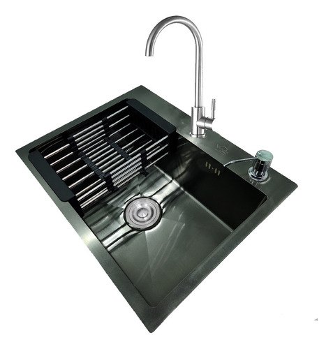 Lavaplatos Negro 55x43cm Con Llave Inox Full Accesorios G