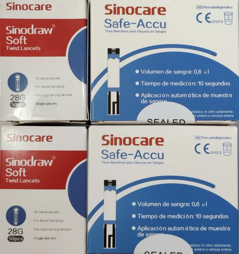 100 Tiras Reactivas Y 100 Lancetas Sinocare Safe Accu