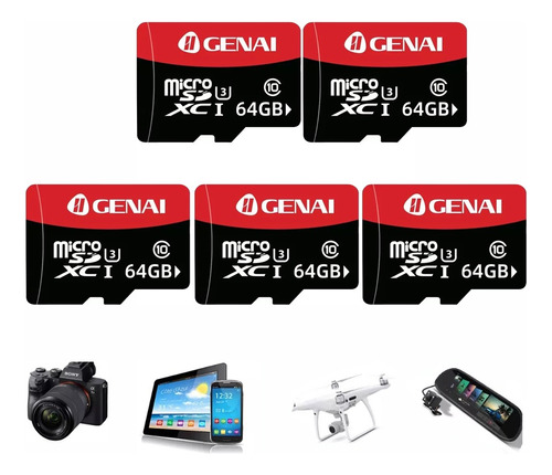 Kit 5 Cartão De Memória Sd 64gb P/câmeras Dashcam Original
