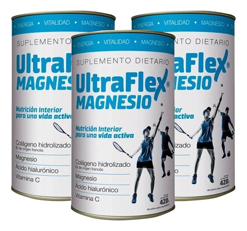 Combo X 3 Und Ultraflex Magnesio Colágeno Hidrolizado 420 G