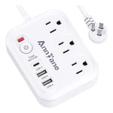 Enchufe Inteligente Marca Anntane 3 Tomas/2 Usb/5 Ft/blanco