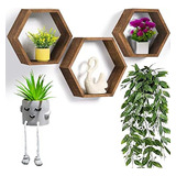 Zen Estantes Flotantes Hexagonales Rusticos Juego 3 Madera P