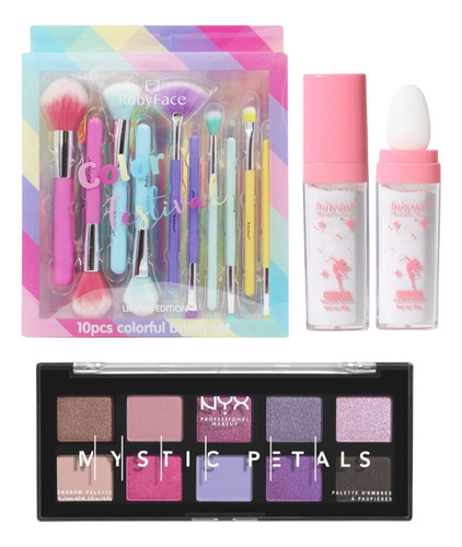 Kit De Belleza Sombras Nyx - Brochas Maquillaje Y Polvo Hada