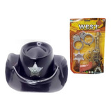 Sombrero Sheriff Negro Cowboy Set Esposas Estrella Disfraz