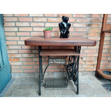 Mesita Singer Con Tapa Y Estante En Madera Maciza - No Envio