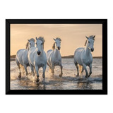 Quadro Cavalos Branco Correndo Na Água