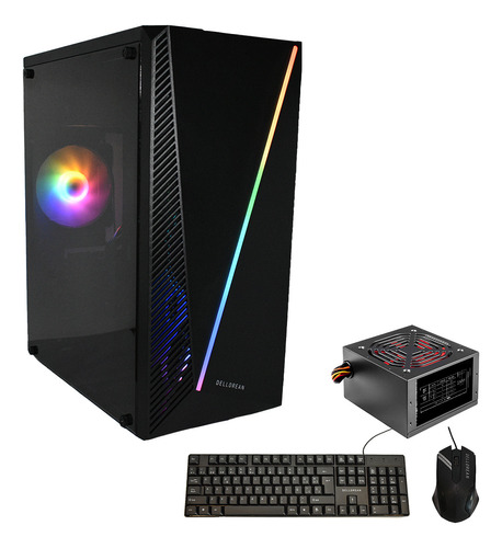 Gabinete Rgb Dellorean K4t Kit Fuente Teclado Mouse Atx 