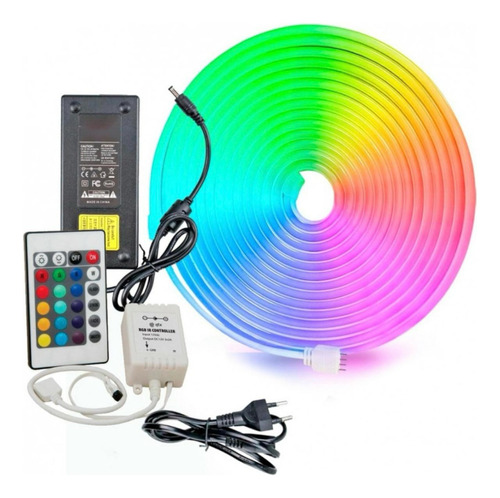 Tira Neon Led Rgb Manguera 5mts 220v Control Fuente 