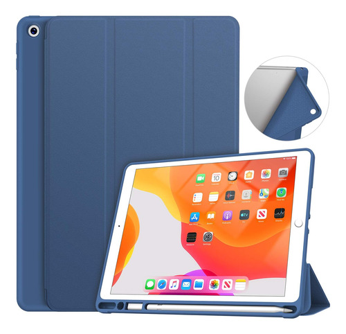 Funda iPad 10.2 Soke Delgado Con Soporte Lápiz Azul Oscuro