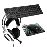 Mouse Teclado Sem Fio Usb Pc Notebook + Headset Gamer White