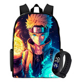 Mochilas Escolar Ninja Naruto Desenho Volta Aulas + Relogio