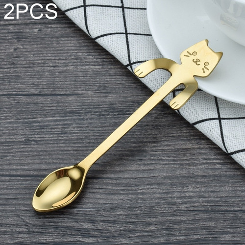 2 Cucharas Para Mezclar Café Con Mango De Gato De Acero Inox