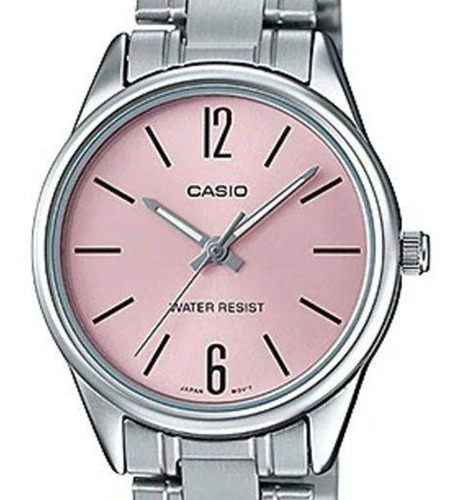 Relógio Casio Feminino Prata Com Fundo Rosa Ltp-v005d-4budf