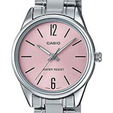 Relógio Casio Feminino Prata Com Fundo Rosa Ltp-v005d-4budf