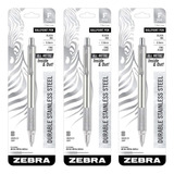 3 - Zebra F-701 Ballpoint Pens, Stainless Steel With Knurled