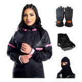 Kit Capa Chuva Feminina Luva Touca Ninja Polaina Motoqueiro