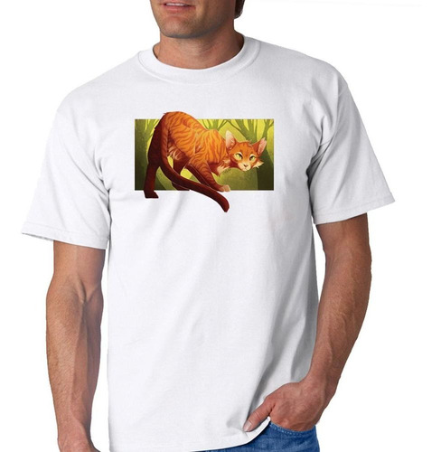 Remera De Hombre Gato Atigrado Naranja Ilustracion