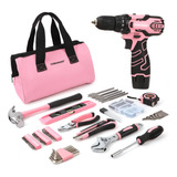 Comoware Taladro Inalambrico Rosa De 12 V Y Kit De Herramien