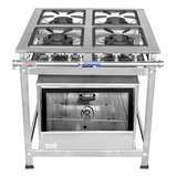 Fogão Industrial 4 Bocas Inox + Forno Tampa Vidro Doméstico