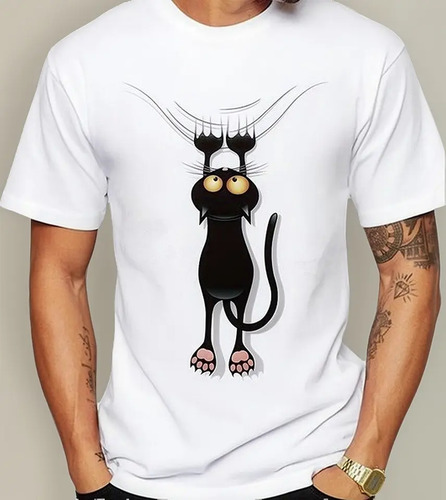 Playera Camiseta Gato Colgando Caricatura Cat Unisx + Regalo