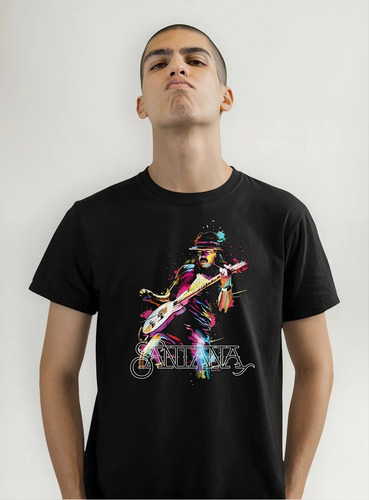 Playera Negra Hombre, Carlos Santana Leyenda Mexicana Guitar
