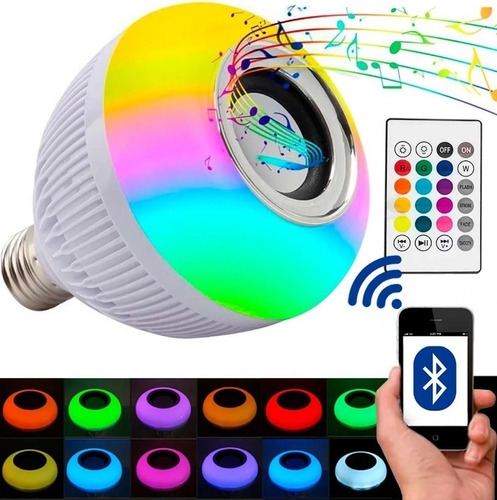 Lâmpada Luz Led Rgb Bluetooth  Caixa Som + Controle Ir