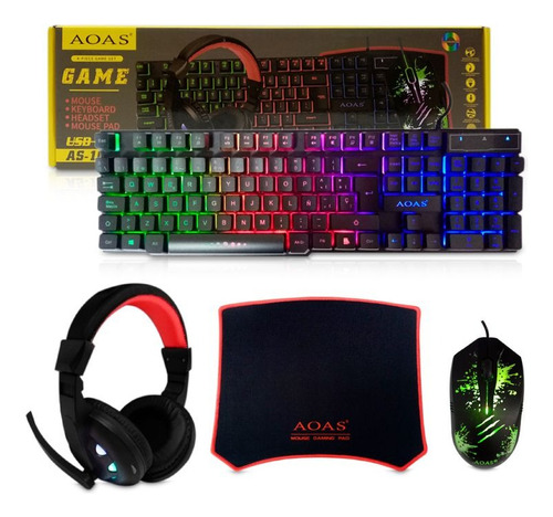 Set Gamer De Teclado, Mouse, Audífonos Y Mouse Pad 4 Piezas