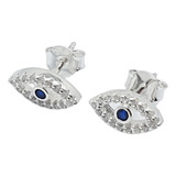 Aros De Plata 925 Ojos Turco  Piedras Blancas Centro Azul