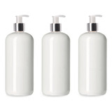 Kit 3 Dispensadores Blanco Plata Plastico,jabon,shampo 500ml