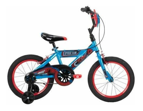 Bicicleta Infantil Infantil Huffy Marvel Spiderman R16 Frenos Caliper Y Contrapedal Color Azul Con Ruedas De Entrenamiento