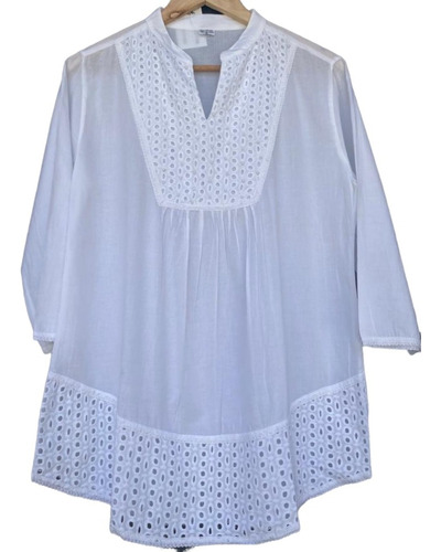 Camisa Blusa Blanca Algodon Batista Hindu Bordada Grande 