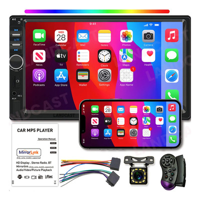 Autoestéreo Land Cast 7 Pulgadas Mp5 Estéreo doble-din Mirrorlink Pantalla Táctil Y Cámara Estereo IPS HD Pantalla Estereo De Pantalla Con Bluetooth Type-c Usb Para Carro Aux Reproductor Multimedia | Meses sin interés