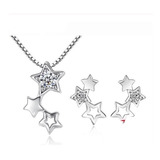 Collar Y Aretes Diseño De Estrellas Chapado Plata Para Mujer