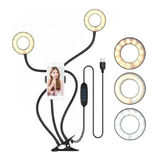 Ring Light Duplo C/ Suporte Celular E Garra P/ Mesa 3 X Em 1