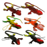 Largarto Borracha Miniatura Animal Iguana Com 6 Repteis