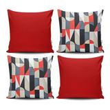 Kit 04 Almofadas Cheia Decoração Casa 45x45 Geométricas Diva Cor Vermelho