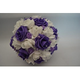 Ramo De Novia Blanco Morado Encaje Mediano 20 Cm