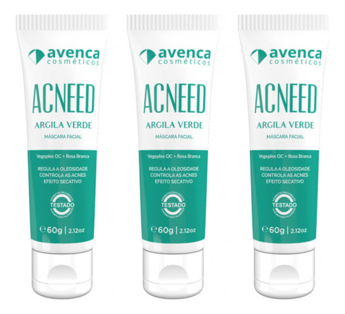 Kit Avenca - Acneed Argila Verde Máscara Antioleosidade 3x60