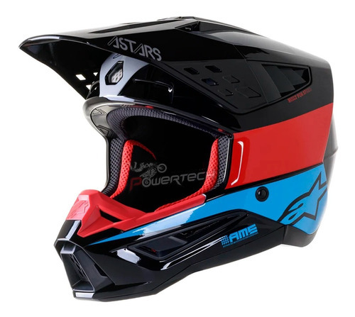 Casco Alpinestars Sm5 Bond Enduro Motocross - Powertech Color Negro/rojo/celeste Tamaño Del Casco L