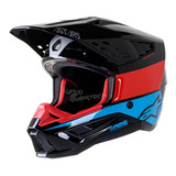 Casco Alpinestars Sm5 Bond Enduro Motocross - Powertech Color Negro/rojo/celeste Tamaño Del Casco L