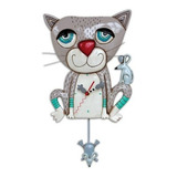 Mouser El Gato Gris Kitty Meow Bateria Pendulo Reloj De Pare