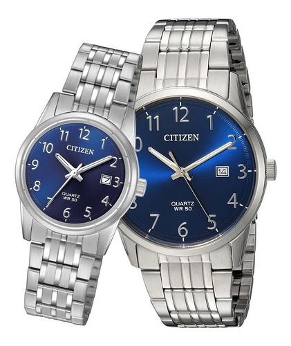 Pareja Citizen Dama Caballero Dial Azul Diseño Casual