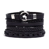 Pulsera Hombre Conjunto 4 En 1 Cuero Trenzado Regulable