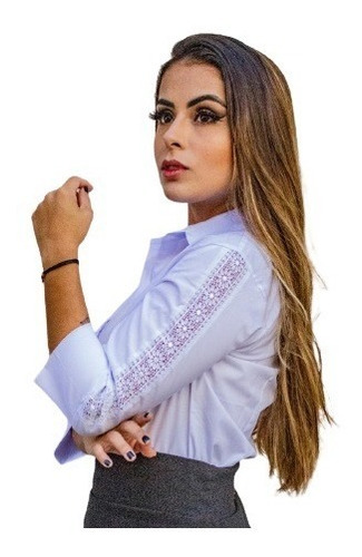 Camisa Social Feminina Com Renda + Brinde