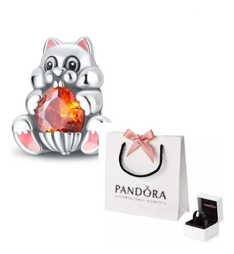 Charm Pandora Ardilla Con Bellota Naranja  Plata S925