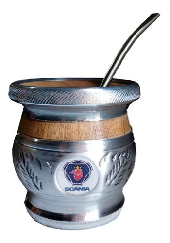 Mate Madera Algarrobo Y Aluminio Camion Scania Con Bombilla